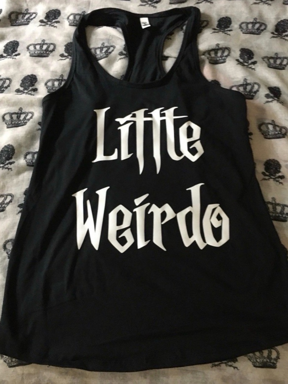 Little Weirdo Black Graphic Racerback Tank Top